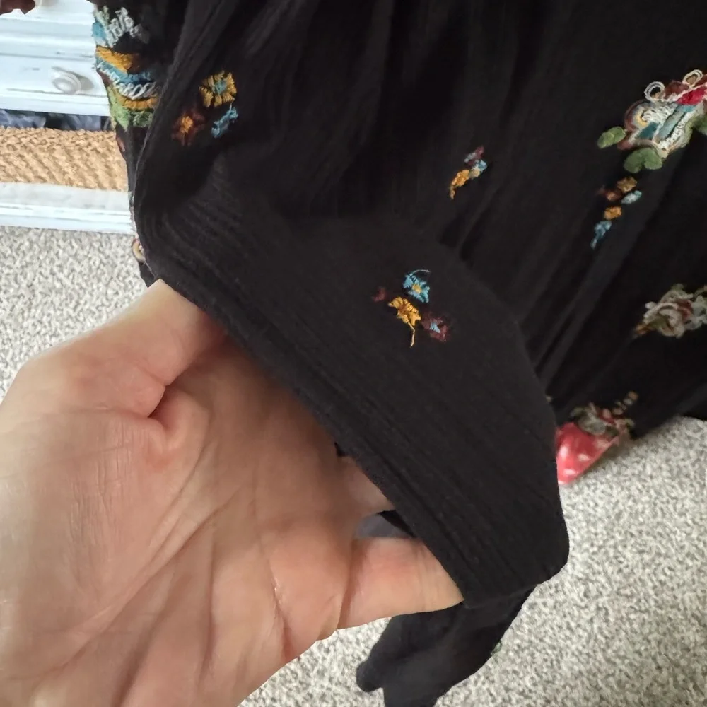 Free People embroidered bell sleeve Oxford tunic dress size xs fits oversized - Picture 5 of 8